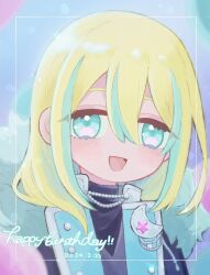 Rule 34 | 1boy, :d, blonde hair, blue background, blue eyes, blue hair, commentary request, crescent, dated, hair between eyes, happy birthday, highres, idol land pripara, long hair, looking at viewer, male focus, multicolored hair, open mouth, poro (pweedro), pretty series, pripara, smile, solo, streaked hair, upper body, ushimitsu (pripara)