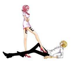 Rule 34 | 1boy, 1girl, age difference, blonde hair, brother and sister, crossed arms, dress, high heels, one piece, pink hair, sanji (one piece), short dress, siblings, smile, tattoo, vinsmoke family, vinsmoke reiju