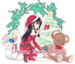 Rule 34 | 1boy, bag, bellezza felutia, blue eyes, boots, christmas, costume, crossdressing, doll, dress, finger to mouth, gift, hat, heterochromia, male focus, one eye closed, original, red dress, red eyes, santa costume, sitting, skirt, smile, solo, thighhighs, trap, white background, wink