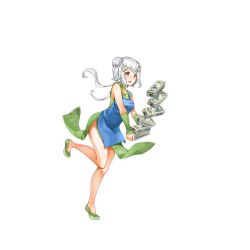 Rule 34 | 15k, 1girl, alternate costume, apron, blue apron, blush, braid, carrying, china dress, chinese clothes, chongqing (warship girls r), double bun, dress, floral print, flower, french braid, full body, green dress, green footwear, hair flower, hair ornament, long hair, model kit, model ship, official art, open mouth, pocket, shoes, side slit, sleeveless, solo, tears, transparent background, tripping, twintails, warship girls r, white hair, yellow eyes