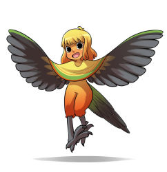 Rule 34 | 1girl, bad id, bad tumblr id, black eyes, blonde hair, claws, floating, full body, harpy, mary cagle, monster girl, multicolored hair, orange hair, original, shadow, solo, two-tone hair, winged arms, wings