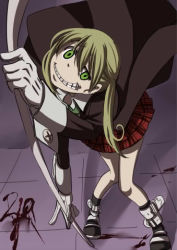 Rule 34 | 00s, blonde hair, crazy, crazy eyes, crazy maka, gloves, green eyes, lowres, maka albarn, skirt, smile, soul eater, twintails