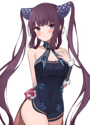 Rule 34 | 1girl, absurdres, bare shoulders, black dress, blue eyes, blush, breasts, china dress, chinese clothes, cleavage, detached sleeves, dress, fate/grand order, fate (series), hair ornament, highres, large breasts, long hair, looking at viewer, purple hair, shimejirou (000kk), side slit, sidelocks, solo, thighs, twintails, very long hair, white background, yang guifei (fate), yang guifei (second ascension) (fate)