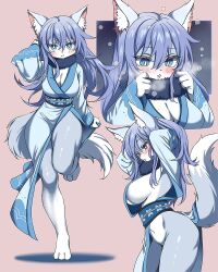 Rule 34 | 1girl, animal ears, breasts, cleavage, furry, go (1o22g), large breasts, multiple views, original, standing, standing on one leg