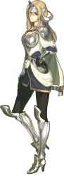 Rule 34 | 1girl, absurdres, armor, armored boots, blonde hair, boots, breastplate, breasts, brown eyes, cape, cleavage, fire emblem, fire emblem echoes: shadows of valentia, full body, gloves, helmet, hidari (left side), high heel boots, high heels, highres, jewelry, long hair, mathilda (fire emblem), necklace, nintendo, official art, pantyhose, scan, solo, transparent background