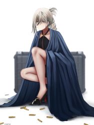 Rule 34 | 1girl, absurdres, an-94 (girls&#039; frontline), an-94 (silent rouge) (girls&#039; frontline), aqua eyes, artist name, black dress, black footwear, blonde hair, blue cape, breasts, bullet, cape, closed mouth, collarbone, cozie178, defy (girls&#039; frontline), dress, drill hair, drill ponytail, earrings, full body, girls&#039; frontline, high heels, highres, jewelry, legs, long hair, looking at viewer, official alternate costume, ponytail, revision, shell casing, simple background, sitting, small breasts, solo, weapon case, white background