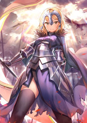 Rule 34 | 1girl, absurdres, armor, blonde hair, breasts, dr poapo, fate/apocrypha, fate/grand order, fate (series), gauntlets, headpiece, highres, jeanne d&#039;arc (fate), jeanne d&#039;arc (ruler) (fate), long hair, looking at viewer, ruler (fate/grand order), small breasts, solo, thighhighs, yellow eyes