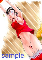 Rule 34 | 2girls, :&lt;, ^^^, absurdres, accidental exposure, aoizayou, armpits, arms up, assisted exposure, baseball uniform, basketball, black hair, blonde hair, blue eyes, blush, bra, bra pull, breasts, censored, clothes pull, covered erect nipples, dutch angle, embarrassed, falling, female pubic hair, groin, highres, large breasts, long hair, medium hair, mosaic censoring, motion blur, multiple girls, navel, nipples, no panties, one breast out, original, panties, panty pull, pubic hair, raised eyebrows, red shorts, red tank top, shorts, solo focus, sparse pubic hair, sportswear, standing, surprised, tank top, throwing, underwear