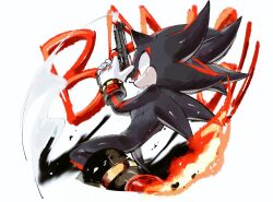Rule 34 | black fur, fire, furry, furry male, gloves, gun, hedgehog, hedgehog boy, hedgehog ears, hedgehog tail, quill, red fur, shadow the hedgehog, shoes, sonic (series), sound effects, spiked hair, usa37107692, weapon, white fur