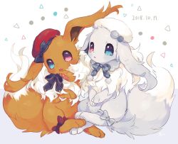 Rule 34 | :p, alternate color, bad id, bad twitter id, blue eyes, blush, clothed pokemon, creatures (company), eevee, fluffy, game freak, gen 1 pokemon, grey ribbon, hat, heterochromia, hideko (l33l3b), highres, looking at viewer, neck ribbon, nintendo, pokemon, pokemon (creature), purple eyes, red hat, ribbon, shiny and normal, shiny pokemon, sparkling eyes, tears, tongue, tongue out, white background, white hat