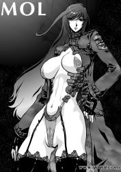 Rule 34 | 1girl, breasts, highres, large breasts, long hair, monochrome, solo, space, yuri ai