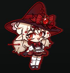 Rule 34 | 1girl, ahoge, black gloves, blonde hair, blush, bow, bowtie, brooch, buttons, chibi, clover brooch, clover hair ornament, dress, eyelashes, genshin impact, gloves, hair between eyes, hair ornament, hair ribbon, hat, hat ribbon, headwear request, jewelry, klee (blossoming starlight) (genshin impact), klee (genshin impact), looking at viewer, low twintails, momomancer, official alternate costume, open mouth, pointy ears, puffy sleeves, red bow, red bowtie, red eyes, red hat, ribbon, shirt, short sleeves, sidelocks, solo, tilted headwear, twintails, vision (genshin impact), white shirt, witch hat