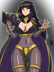 Rule 34 | 1girl, black hair, breasts, cleavage, commission, fire emblem, highres, long hair, navel, nintendo, paddy g (terrybrogard), see-through, solo, tharja (fire emblem)