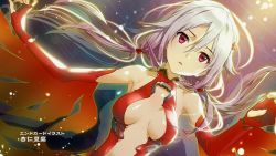 Rule 34 | 10s, 1girl, annindoufu (oicon), bare shoulders, breasts, center opening, detached sleeves, end card, eyecatch, fingerless gloves, gloves, gradient hair, guilty crown, hair ornament, hairclip, multicolored hair, purple hair, red eyes, screencap, solo, white hair, yuzuriha inori