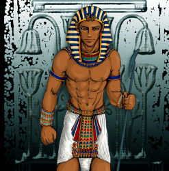Rule 34 | 1boy, ancient egypt, armlet, artist request, cowboy shot, dark skin, egyptian, lowres, male focus, original, solo, standing, weapon