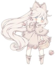 Rule 34 | 1girl, apple, autumn, basket, blonde hair, blush, blush stickers, boots, bow, capelet, chibi, closed mouth, collared capelet, commentary, dress, english commentary, eyelashes, food, footwear ribbon, frilled bow, frilled capelet, frilled dress, frilled footwear, frills, fruit, grey eyes, hair bow, holding, holding basket, holding food, holding fruit, littlebluemuffin, long hair, looking at viewer, orange bow, orange capelet, orange dress, orange footwear, original, outline, painttool sai (medium), photoshop (medium), pocket, red ribbon, ribbon, short dress, sidelocks, smile, sparkling eyes, transparent background, wavy hair, white outline