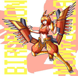 Rule 34 | 1girl, armor, claws, digimon, female focus, garudamon, open mouth, personification, solo, wings