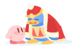 Rule 34 | beak, bird, blue feathers, blush stickers, colored skin, feathers, gigi d.g., girdle, happy, hat, king dedede, kirby, kirby&#039;s dream land, kirby (series), lowres, nintendo, penguin, pink skin, red headwear, robe, sad, smile, source request, standing, white background