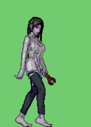Rule 34 | 1girl, animated, animated gif, bouncing breasts, breasts, large breasts, lowres, midriff, parasite in city, walking, zombie, zombie girl