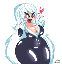Rule 34 | 1girl, black cat (marvel), bodysuit, breasts, cleavage, felicia hardy, fur trim, gloves, highres, large breasts, lipstick, long hair, makeup, marvel, solo, spider-man (series), thick thighs, thighs, unzipped, unzipping, very long hair, white gloves, white hair, wide hips, zipper