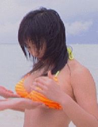 Rule 34 | 1girl, animated, animated gif, asian, bikini, bouncing breasts, grabbing another&#039;s breast, breasts, cleavage, grabbing, large breasts, lowres, photo (medium), swimsuit