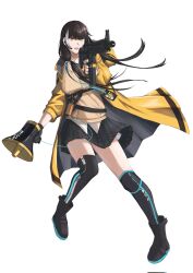 Rule 34 | black gloves, black hair, citrus7763, colt 9mm smg, girls&#039; frontline, gloves, highres, instrument, jacket, long hair, multicolored eyes, multicolored hair, open mouth, ro635 (girls&#039; frontline), shirt, solo, trumpet, yellow jacket, yellow shirt