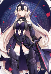 Rule 34 | 1girl, armor, blonde hair, breasts, chain, cleavage, fate/grand order, fate (series), gauntlets, headpiece, highres, jeanne d&#039;arc (fate), jeanne d&#039;arc alter (avenger) (fate), jeanne d&#039;arc alter (avenger) (third ascension) (fate), jeanne d&#039;arc alter (fate), long hair, medium breasts, navel, rinchu, ruler (fate/grand order), solo, sword, thighhighs, weapon, yellow eyes