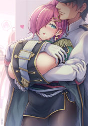 Rule 34 | 1boy, 3girls, :d, ?, azur lane, blunt bangs, blush, breasts, breasts squeezed together, closed mouth, commander (azur lane), commentary request, cowboy shot, faceless, faceless male, hair between eyes, highres, hug, hug from behind, impero (azur lane), jacket, long hair, looking at another, military jacket, multiple girls, open mouth, pantyhose, pompeo magno (azur lane), sideboob, sidelocks, smile, standing, trieste (azur lane), very long hair, yuki shizuku