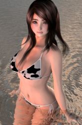 Rule 34 | 1girl, 3d, bikini, black hair, breasts, cowboy shot, female focus, from above, hinemaru, lowres, navel, partially submerged, solo, standing, swimsuit, tagme, water