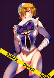 Rule 34 | 1girl, bad id, bad pixiv id, bandages, blonde hair, braid, breasts, convenient censoring, hat, large breasts, long hair, looking at viewer, mask, nintendo, pointy ears, red eyes, sheik, solo, the legend of zelda, the legend of zelda: ocarina of time