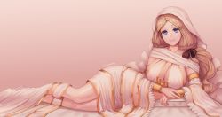 Rule 34 | 1girl, awan0918, blonde hair, breasts, cleavage, commission, cosplay, dark souls (series), dark souls i, fire emblem, fire emblem: three houses, gradient background, highres, large breasts, looking at viewer, mercedes von martritz, nintendo, queen of sunlight gwynevere, queen of sunlight gwynevere (cosplay), smile, solo