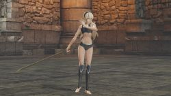 Rule 34 | 1girl, 3d, armor, armpits, bare shoulders, barefoot, bra, breasts, broken armor, building, cleavage, collarbone, corrin (female) (fire emblem), corrin (fire emblem), feet, female focus, fighting pose, fingernails, fire emblem, fire emblem fates, fire emblem warriors, gameplay mechanics, hair ornament, hairband, highres, holding, holding sword, holding weapon, legs, long hair, medium breasts, midriff, multicolored underwear, navel, neck, nintendo, official alternate costume, official underwear, outdoors, pale skin, panties, pointy ears, red eyes, serious, silver hair, solo, standing, sword, thighs, tiptoes, toenails, toes, underwear, underwear only, weapon, yato (fire emblem)