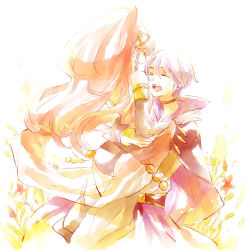 Rule 34 | 1boy, 1girl, :d, ^ ^, arm around waist, braid, bridal gauntlets, cape, carrying, closed eyes, couple, detached pants, detached sleeves, closed eyes, fire emblem, fire emblem awakening, from behind, hair between eyes, hairband, hand on another&#039;s shoulder, happy, henry (fire emblem), hetero, high ponytail, jewelry, long hair, long sleeves, lots of jewelry, nintendo, olivia (fire emblem), open mouth, pink hair, ponytail, shawl, smile, teeth, uharuno, wavy hair, white hair
