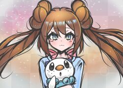 Rule 34 | 1girl, absurdres, brown hair, creatures (company), game freak, gen 5 pokemon, highres, nintendo, oshawott, pokemon, pokemon bw2, regrets (r8grets), rosa (pokemon), solo, twintails