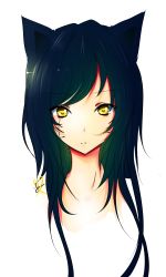 Rule 34 | 1girl, absurdres, ahri (league of legends), animal ears, black hair, fox ears, fox girl, highres, league of legends, long hair, looking at viewer, ohhlenai, simple background, white background, yellow eyes