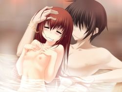 Rule 34 | 1boy, 1girl, :3, = =, bath, game cg, kawakami kazuko, maji de watashi ni koi shinasai!, mixed-sex bathing, naoe yamato, nude, shared bathing