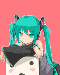 Rule 34 | 1girl, crossed arms, detached sleeves, green eyes, green hair, hatsune miku, headset, highres, kowiru, long hair, matching hair/eyes, necktie, niconico, simple background, solo, twintails, vocaloid