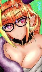 Rule 34 | 1girl, absurdres, breasts, cleavage, collarbone, dragon horns, glasses, highres, hololive, horns, japanese clothes, kimono, kiryu coco, nsfiiw, orange hair, pointy ears, portrait, red eyes, smile, tagme, virtual youtuber