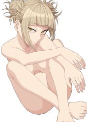 Rule 34 | ass, blonde hair, boku no hero academia, breasts, commentary request, highres, kobaji, nude, solo, toga himiko, white background, yellow eyes