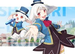 Rule 34 | dress, emul, emul (shangri-la frontier), furry, furry female, hat, high collar, highres, long sleeves, mikoto kei, open mouth, outstretched arm, pocket watch, rabbit, red eyes, shangri-la frontier, smile, top hat, tree, watch, white hair