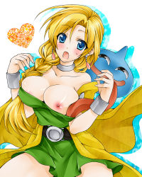 Rule 34 | 1girl, bad id, bad pixiv id, bianca (dq5), blonde hair, blue eyes, braid, breasts, dragon quest, dragon quest v, hair over shoulder, large breasts, long hair, nipples, open mouth, single braid, slime (dragon quest), solo, takatsuki ichi, you gonna get raped