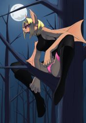 Rule 34 | 1girl, bat (animal), blonde hair, forest, furry, furry female, glasses, grin, long hair, nature, night, red eyes, smile, solo, sunglasses, unousaya