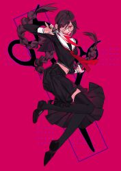 Rule 34 | 1girl, absurdres, black footwear, black nails, black thighhighs, braid, crazy smile, danganronpa: trigger happy havoc, danganronpa (series), floating, floating clothes, floating hair, fukawa toko, full body, genocider shou, glasses, highres, holding, holding scissors, loafers, long hair, long skirt, long sleeves, long tongue, looking at viewer, low twin braids, low twintails, midriff, midriff peek, nail polish, neckerchief, over-kneehighs, pink background, pleated skirt, purple hair, purple skirt, red hair, red neckerchief, round eyewear, sailor, sailor collar, school uniform, scissors, serafuku, shoes, skirt, sleeve cuffs, smile, solo, superhamburgs, swept bangs, teeth, thighhighs, tongue, tongue out, twin braids, twintails, upper teeth only, v-shaped eyebrows, very long hair