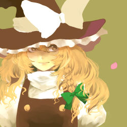 Rule 34 | 1girl, aofuji sui, bad id, bad pixiv id, blonde hair, bow, braid, buttons, female focus, hair bow, hair ornament, hat, kirisame marisa, long hair, lowres, petals, simple background, smile, solo, touhou, witch, witch hat, yellow eyes