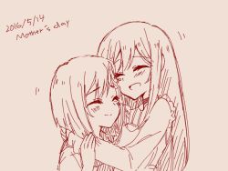 Rule 34 | 2girls, :d, ^ ^, blush, commentary, dated, closed eyes, flip flappers, happy, kokomine cocona, long hair, monochrome, mother&#039;s day, mother and daughter, multiple girls, open mouth, short hair, sketch, smile, sou (mgn)
