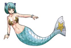 Rule 34 | alternate form, bare arms, bare shoulders, blonde hair, blush, bra, bracelet, brandish mew, breasts, brown eyes, cleavage, closed mouth, collarbone, fairy tail, fins, fish tail, full body, green eyes, green hair, groin, hair tie, hand tattoo, hand up, jewelry, large breasts, long hair, looking down, lucy heartfilia, matching hair/eyes, mermaid, mermaid transformation, monster girl, multiple girls, navel, necklace, pearl bracelet, pearl necklace, short hair, sky, space, star (sky), star (symbol), starry sky, surprised, tail, tattoo, transformation, twintails, underboob, underwear