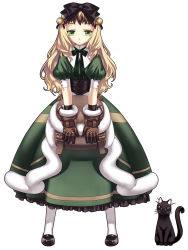 Rule 34 | 1girl, absurdres, bag, bow, cat, corset, dress, frills, gloves, hair bow, handbag, highres, hirano katsuyuki, lufione, lufione&#039;s cat, lufione (spectral force), official art, simple background, solo, spectral (series), spectral force genesis, white background