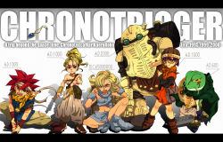 Rule 34 | 1990s (style), 3boys, 3girls, ayla (chrono trigger), bad id, bad pixiv id, blonde hair, chrono (series), chrono trigger, crono (chrono trigger), frog (chrono trigger), lucca ashtear, marle (chrono trigger), multiple boys, multiple girls, purple hair, red hair, robo (chrono trigger), weapon