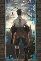 Rule 34 | 1boy, ashley riot, black hair, boots, brown hair, flagpole, from behind, knee boots, long sleeves, male focus, pr (puru), solo, standing, uniform, vagrant story