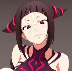 Rule 34 | 1girl, animated, animated gif, black hair, capcom, chewing, cum, cum in mouth, cum on tongue, drill hair, facial, halterneck, halterneck, han juri, makinaru, open mouth, solo, street fighter, street fighter iv (series), third-party edit, tongue, twin drills